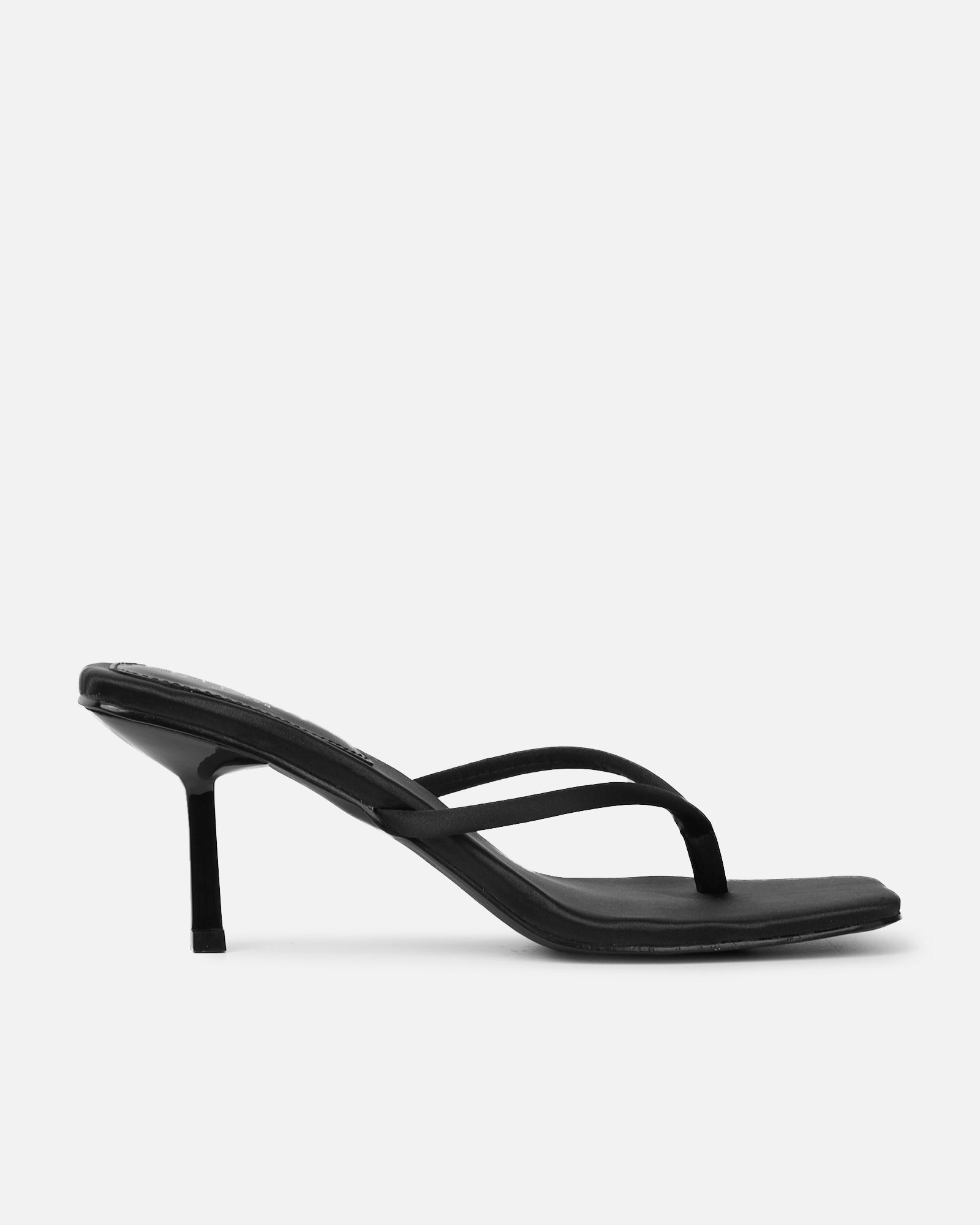 Simmi Black Satin Padded Toe Thong Sandals