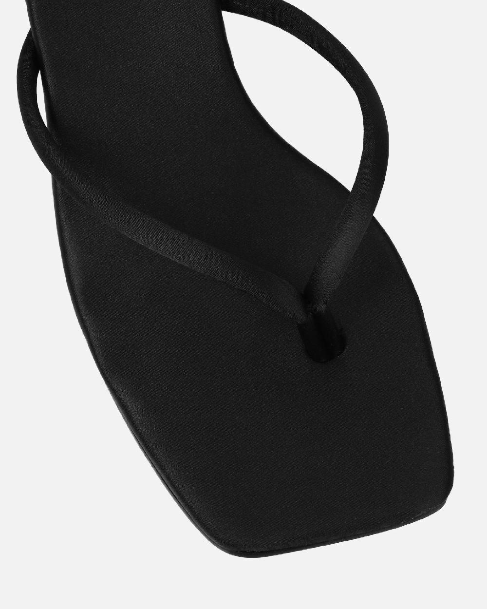 Simmi Black Satin Padded Toe Thong Sandals