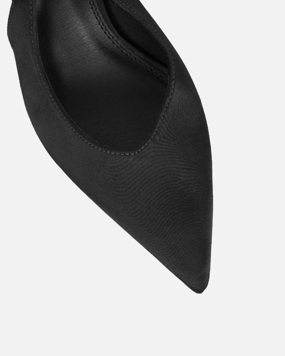 Simmi Black Satin Strappy Slingback Court Shoes