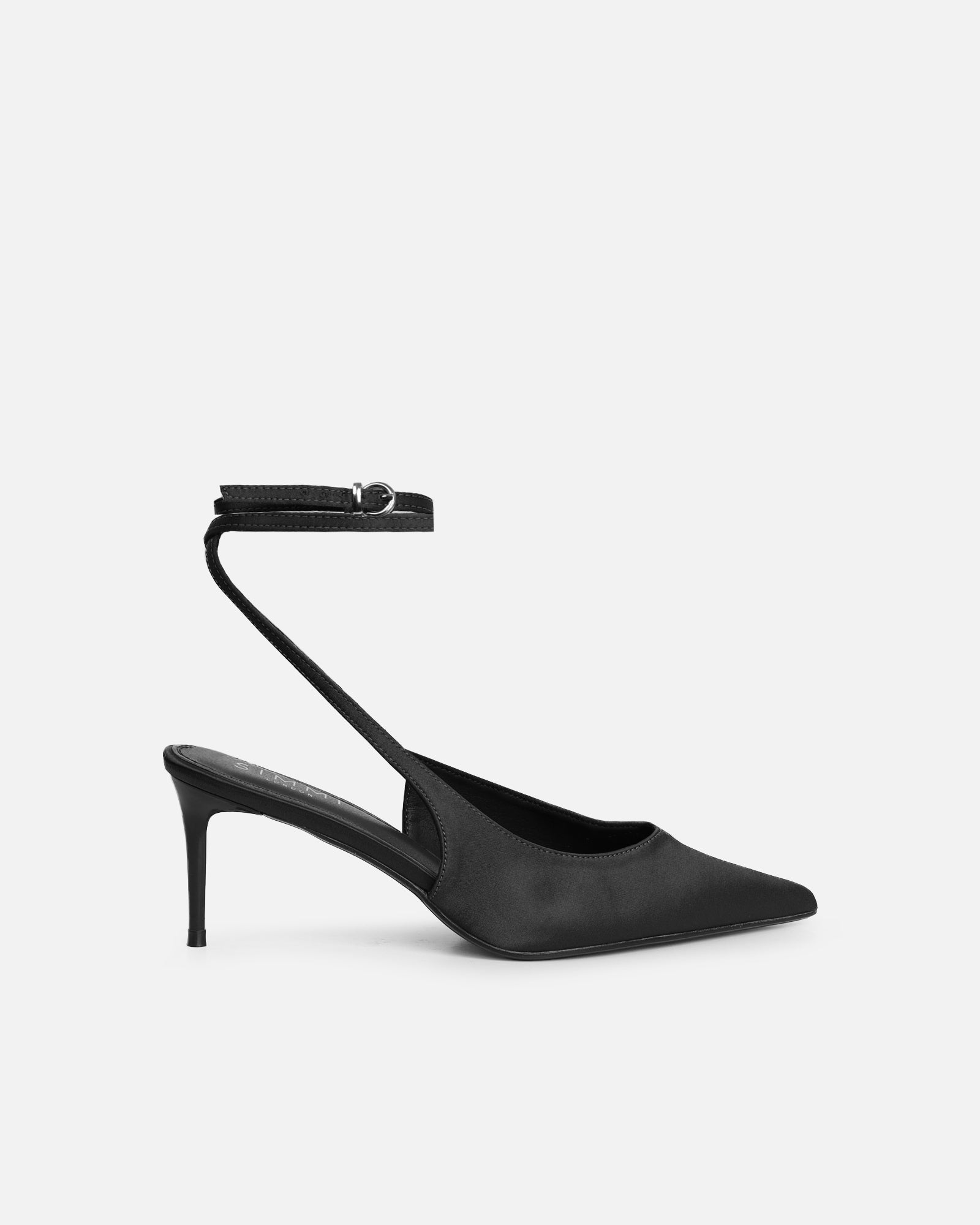 Simmi Black Satin Strappy Slingback Court Shoes