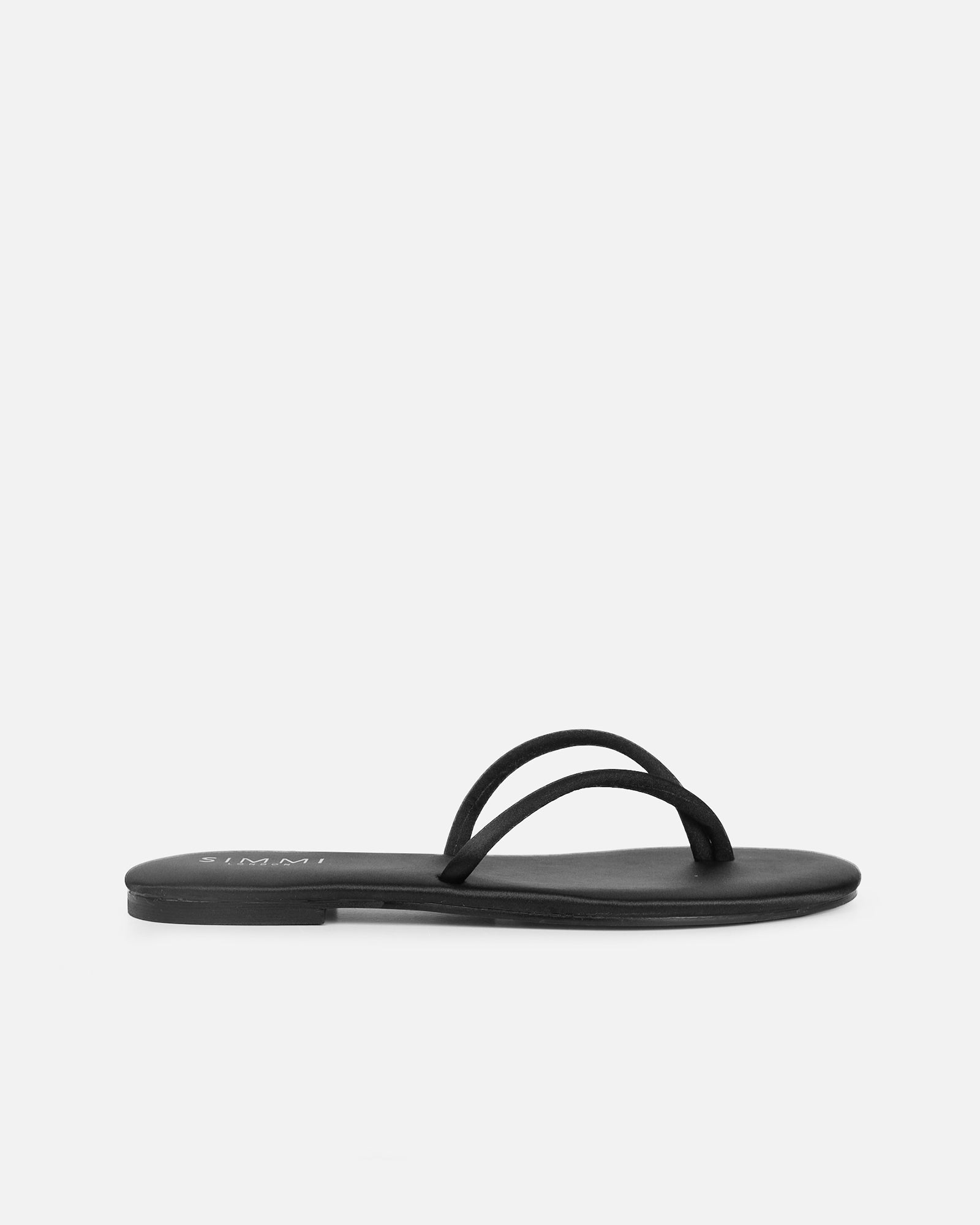 Simmi Black Satin Toe Thong Sandals