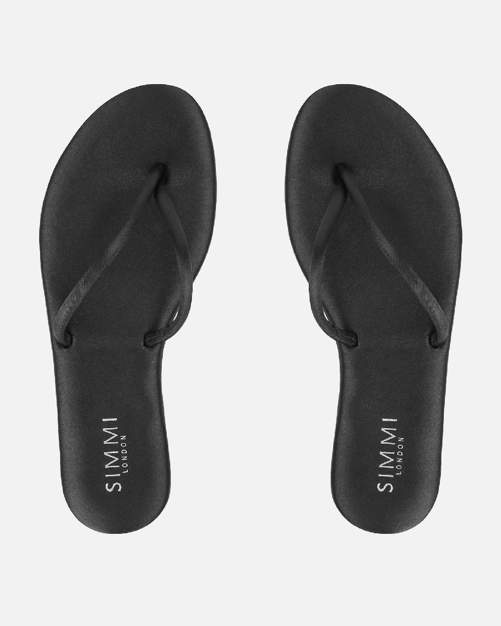 Simmi Black Satin Toe Thong Sandals