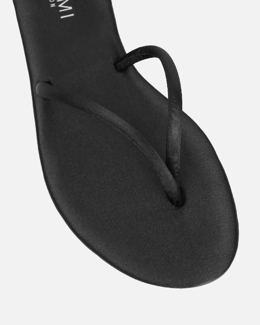 Simmi Black Satin Toe Thong Sandals