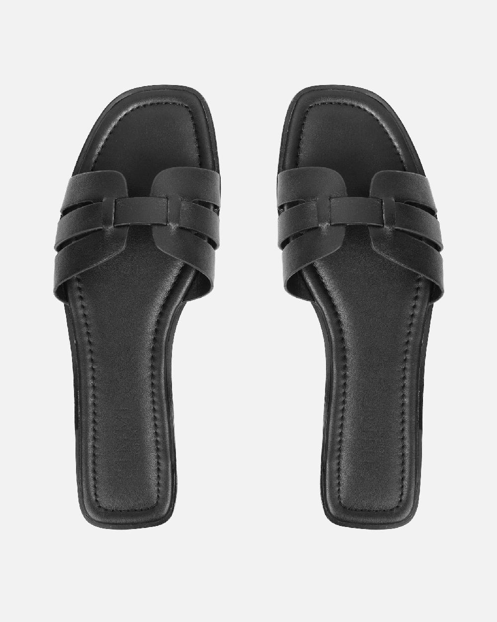 Simmi Black Slip On Flat Sandals