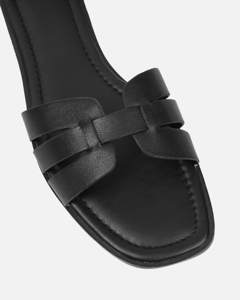 Simmi Black Slip On Flat Sandals