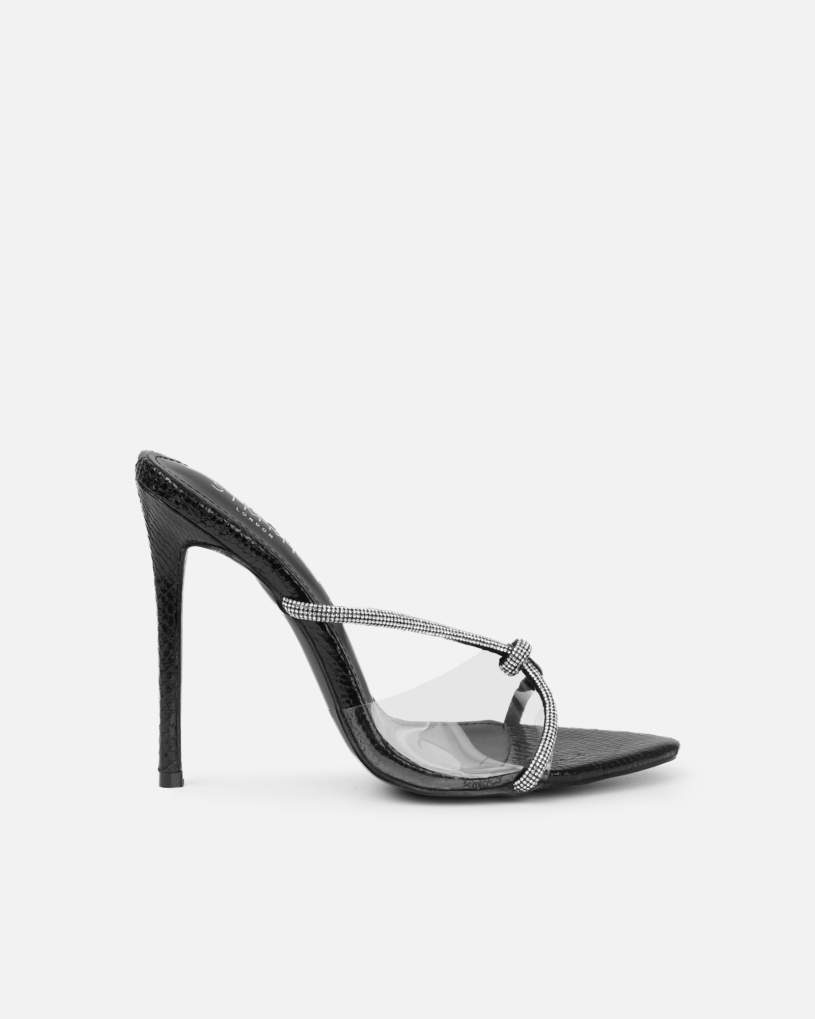 Simmi Black Snake Effect Stiletto Mules