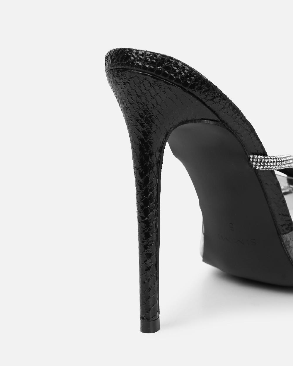 Simmi Black Snake Effect Stiletto Mules