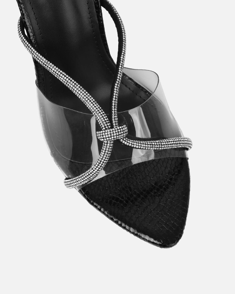 Simmi Black Snake Effect Stiletto Mules