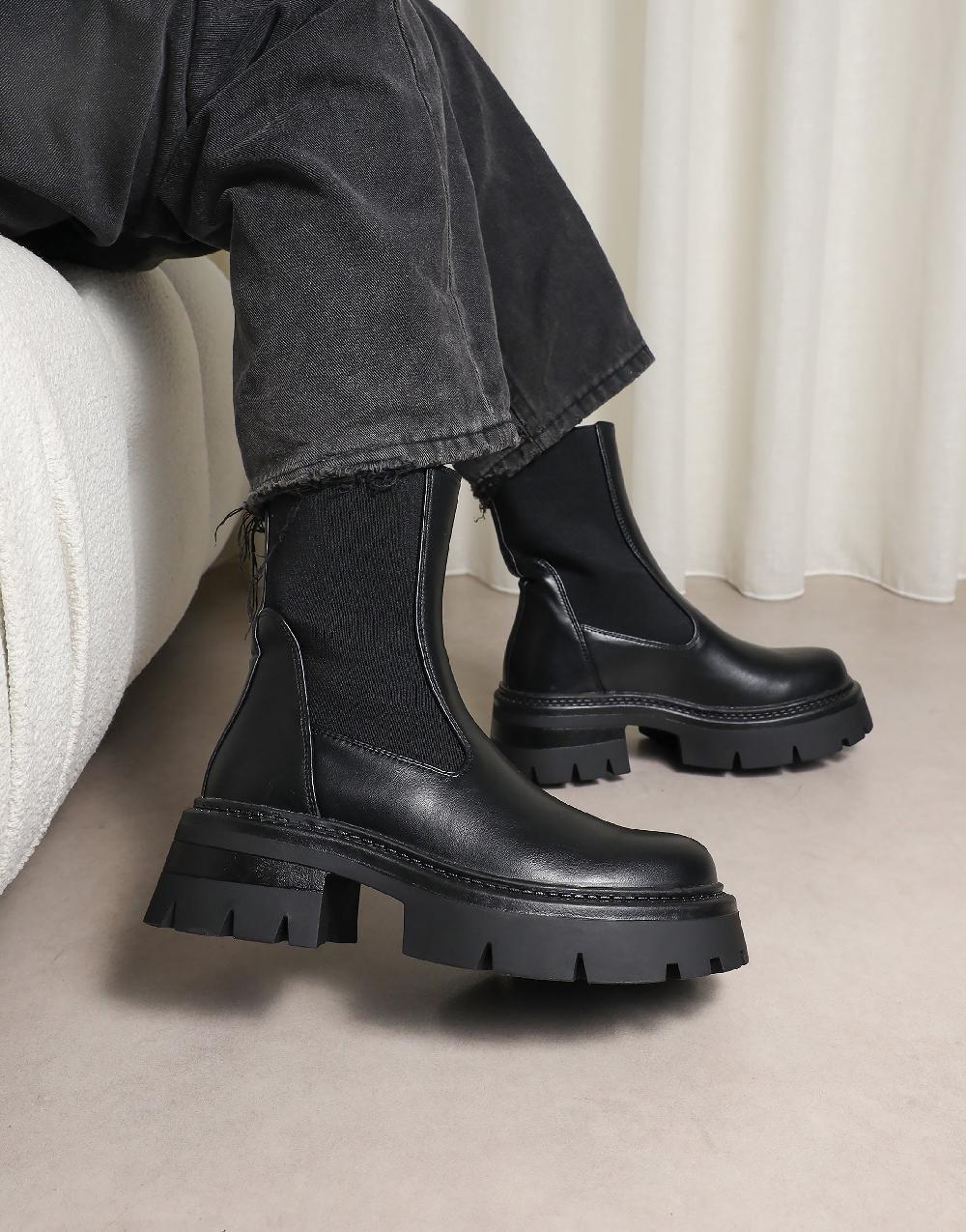 simmi Black Sock Chunky Ankle Boots
