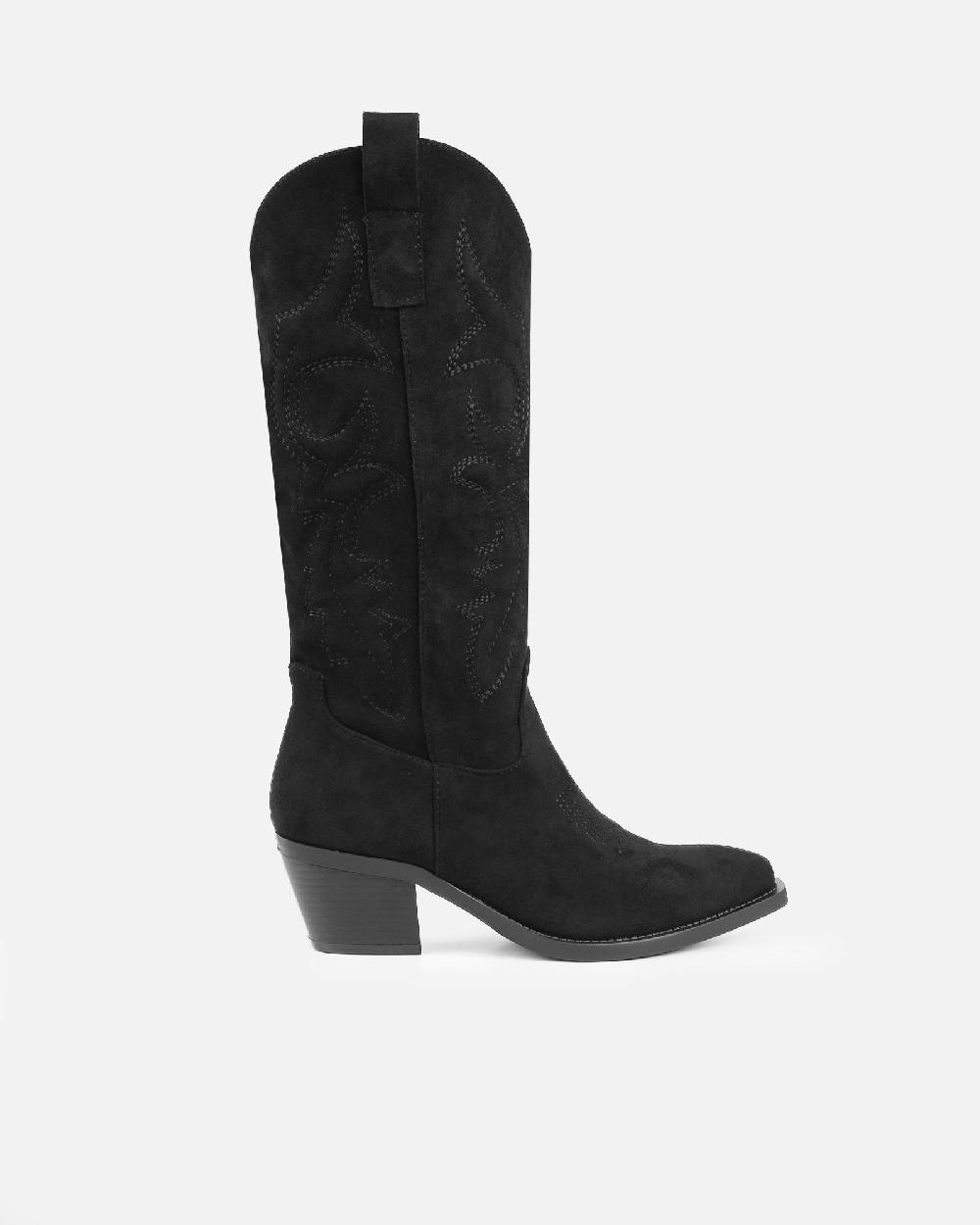 Simmi Black Suede Embroidered Western Calf Boot