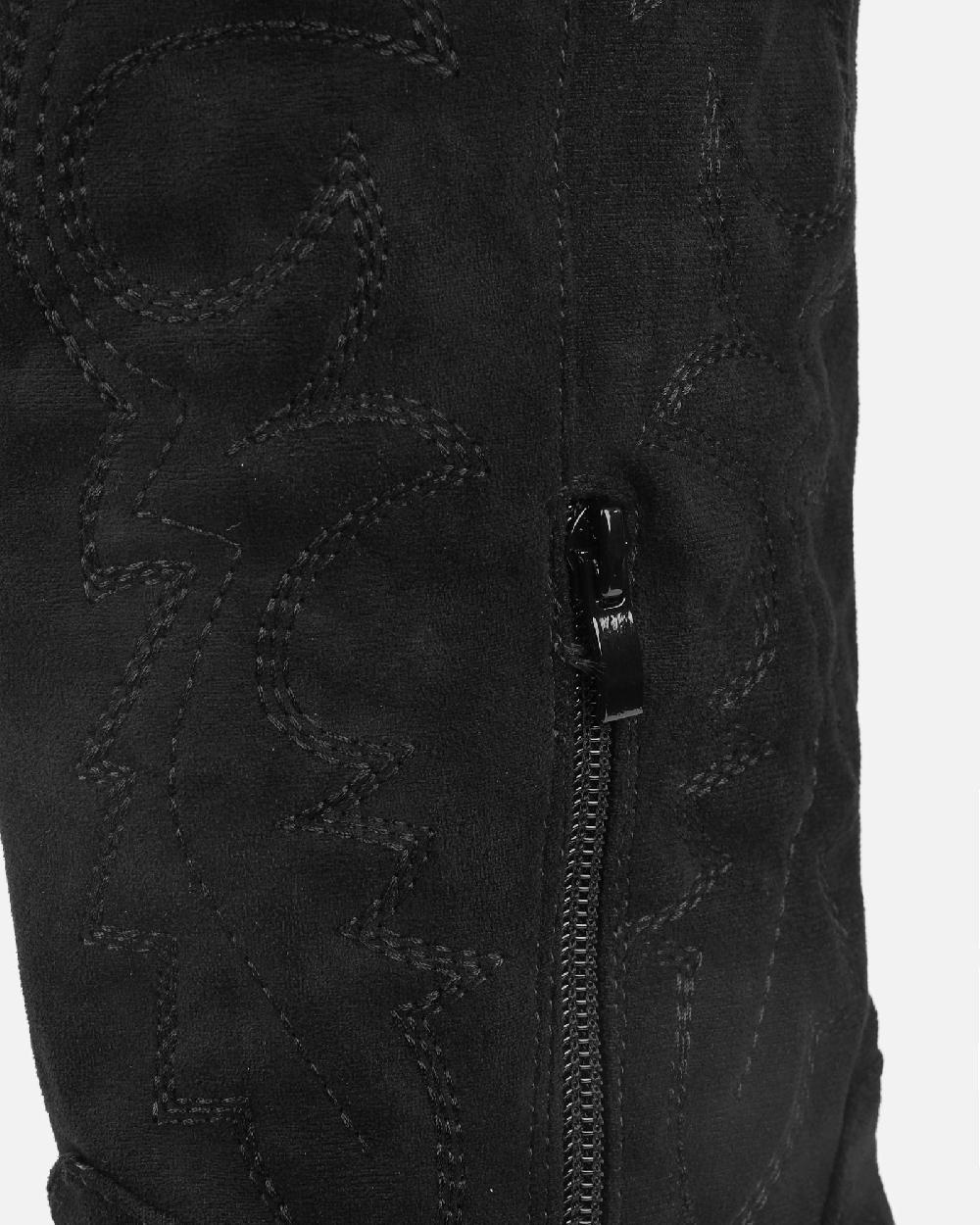 Simmi Black Suede Embroidered Western Calf Boot