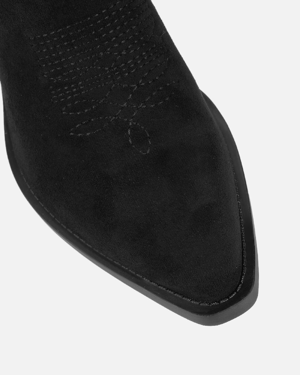 Simmi Black Suede Embroidered Western Calf Boot