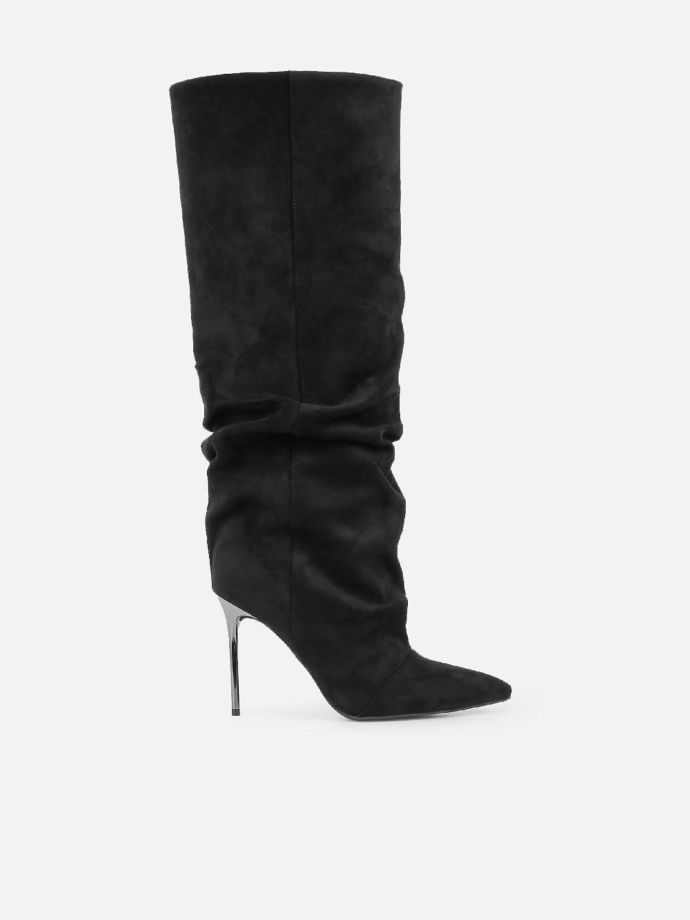 Simmi Black Suede Ruched Heeled Boots