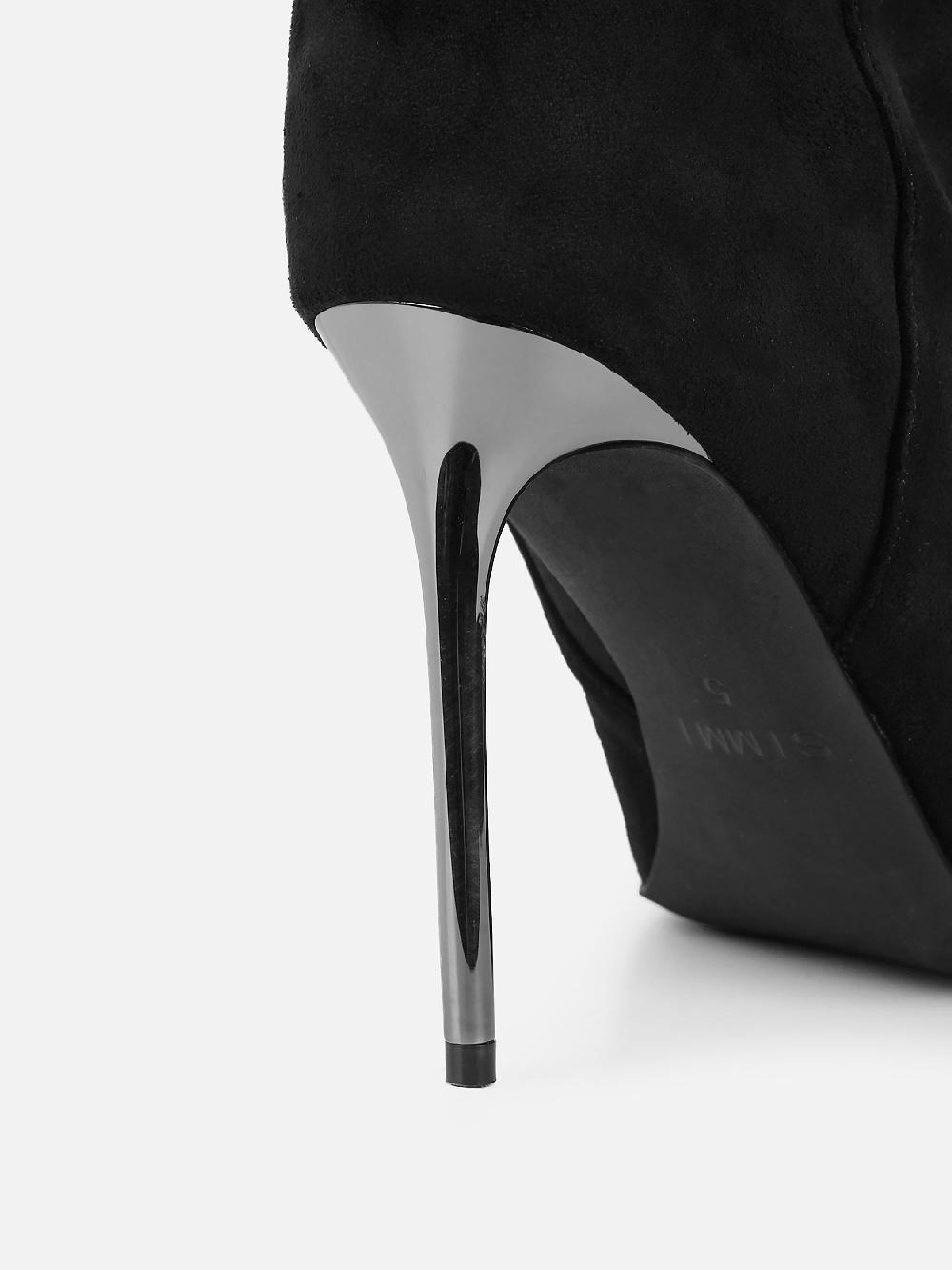 Simmi Black Suede Ruched Heeled Boots