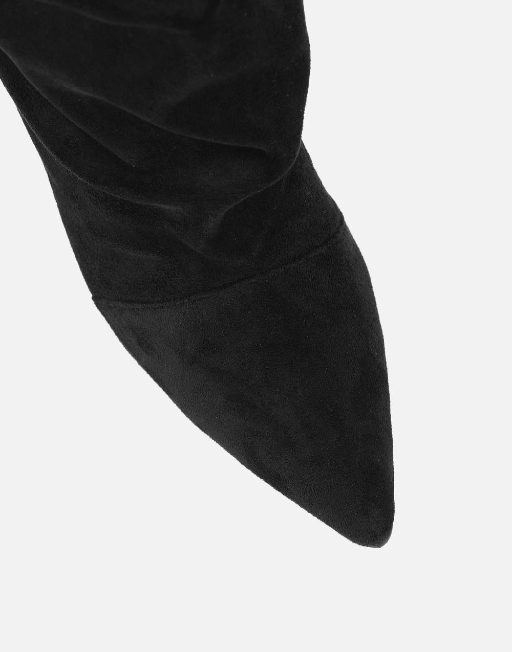 Simmi Black Suede Ruched Heeled Boots