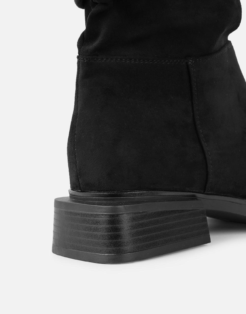 Simmi Black Suede Ruched Heeled Boots