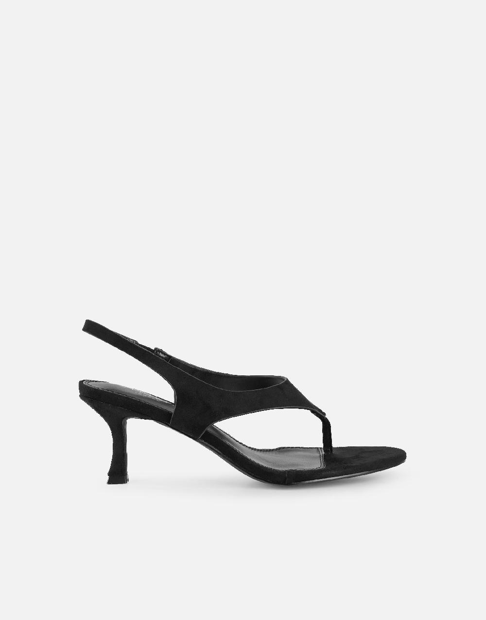 Simmi Black Suede Toe Thong Heeled Sandals