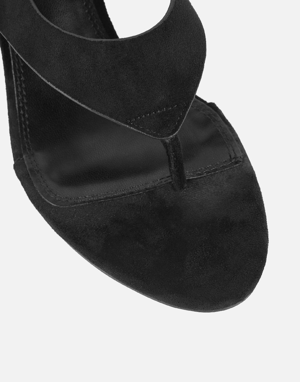 Simmi Black Suede Toe Thong Heeled Sandals