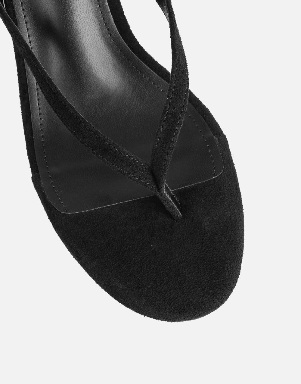 Simmi Black Suede Toe Thong Wedge Sandals