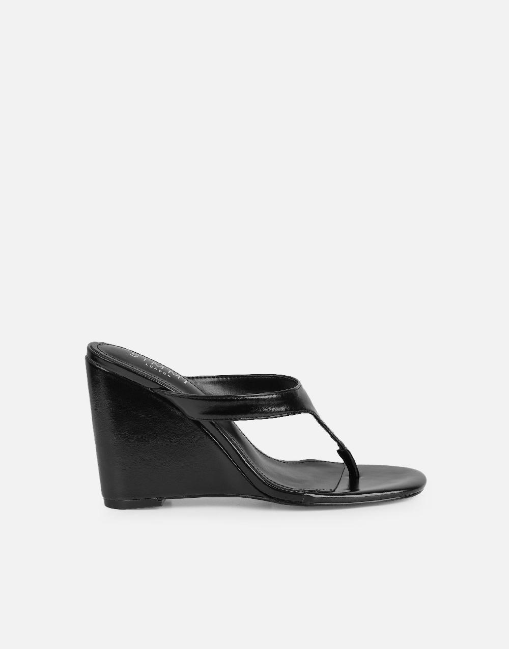 Simmi Black Toe Thong Wedge Sandals