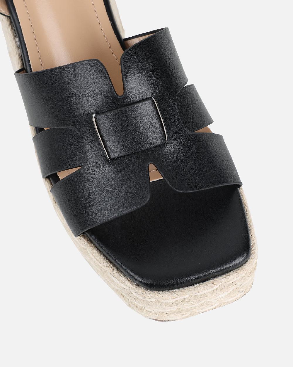 Simmi Black Wedge Sandals