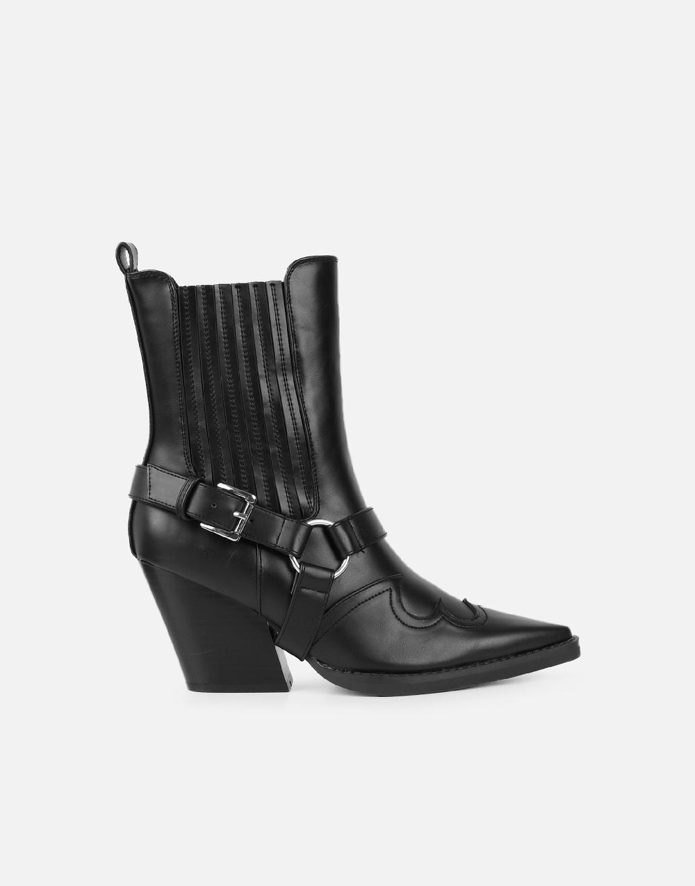 Simmi Black Western Saddled Ankle Boots