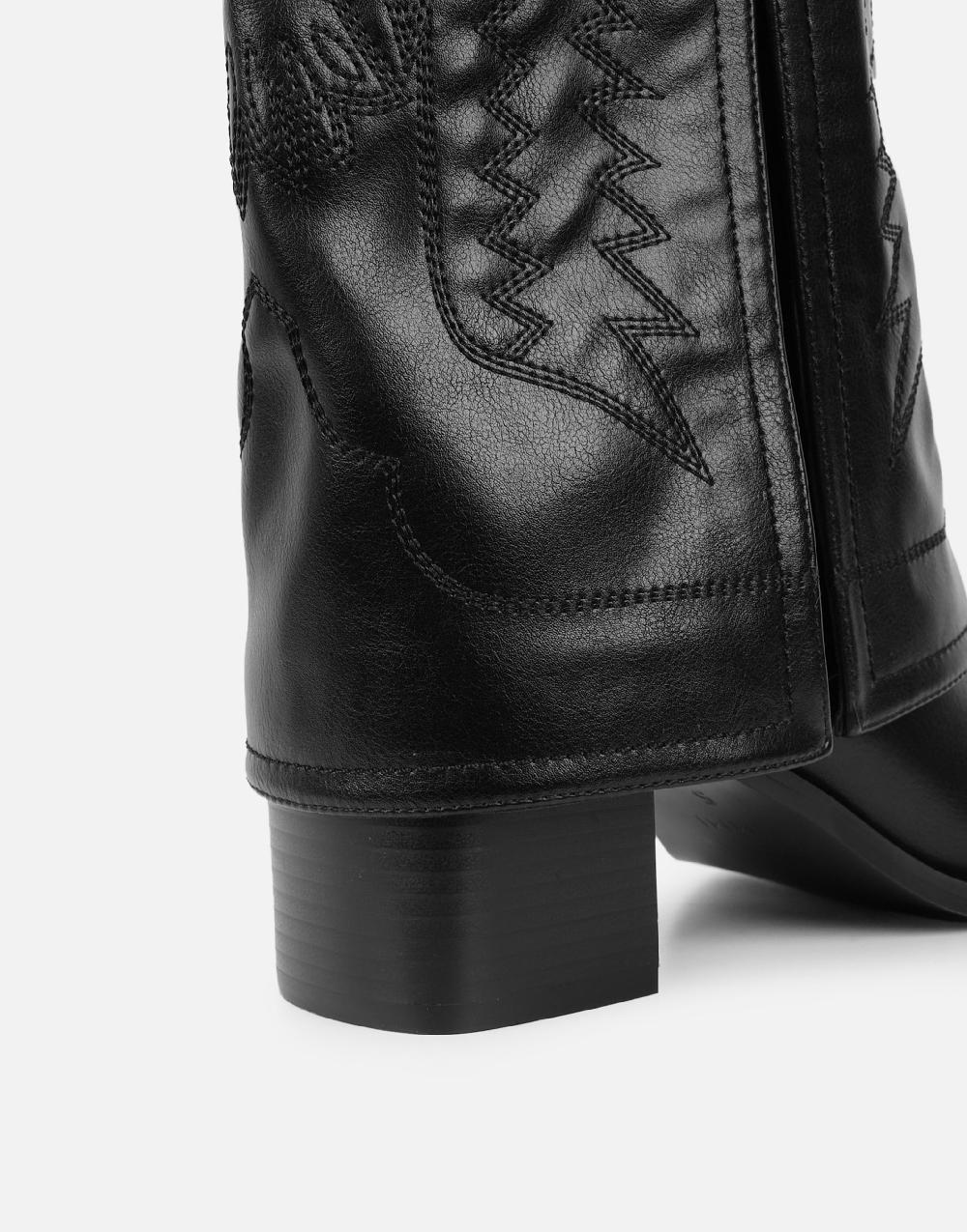 Simmi Black Western Stitch Detail Heeled Boots