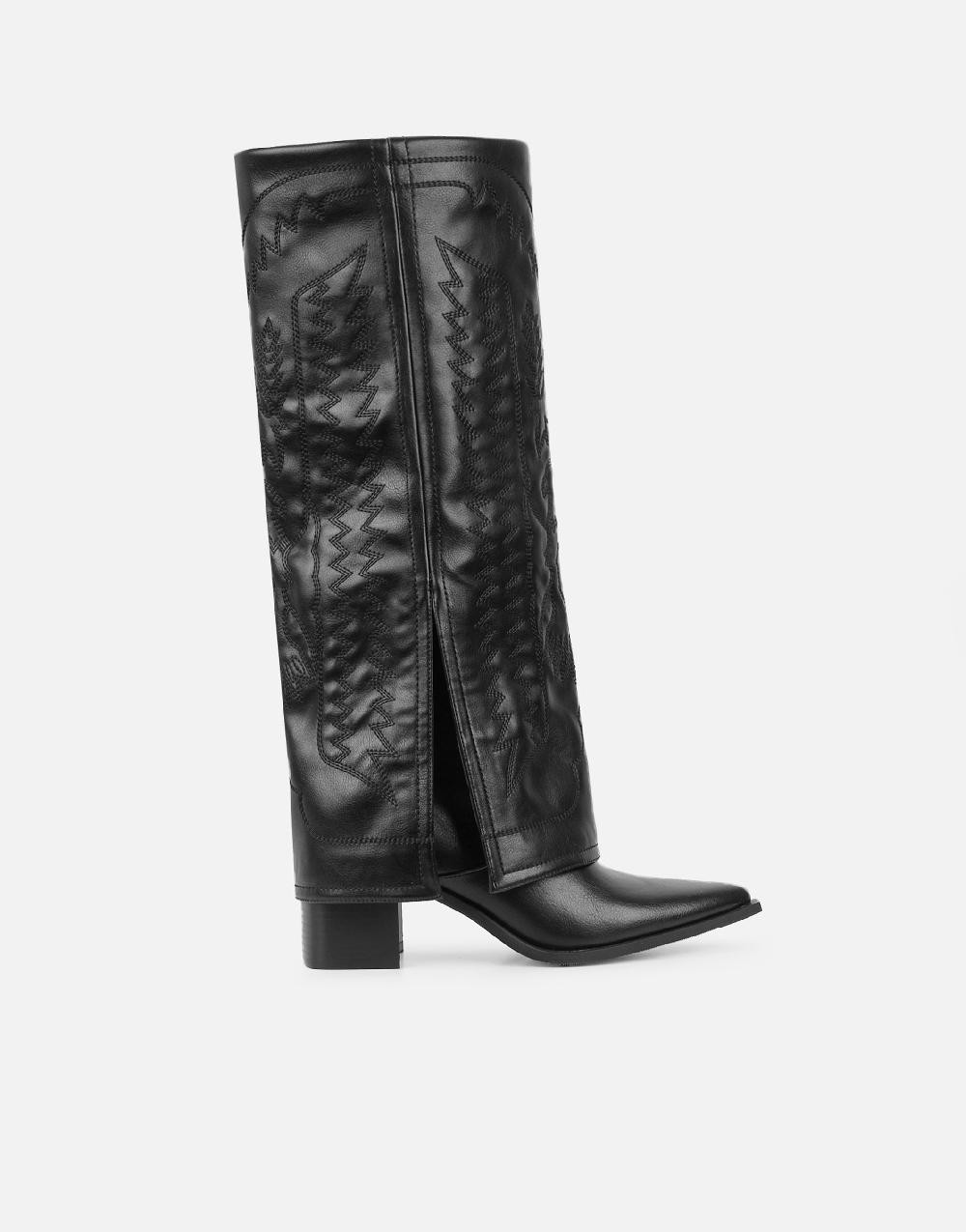 Simmi Black Western Stitch Detail Heeled Boots