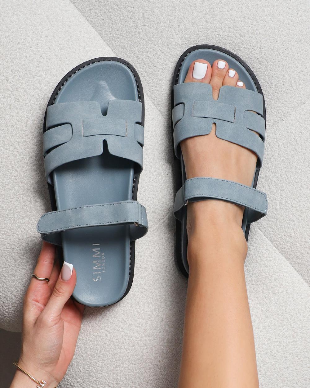 simmi Blue Nubuck Chunky Footbed Slides