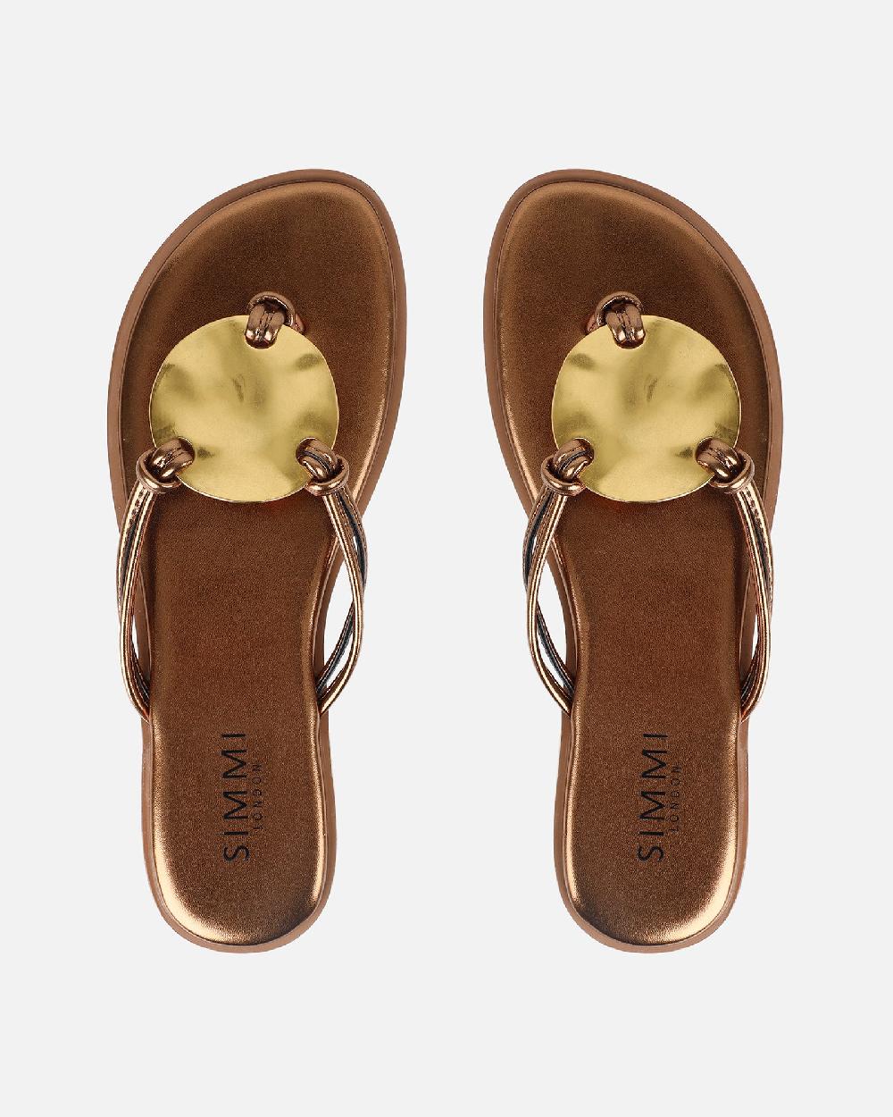 Simmi Bronze Gold Detail Toe Thong Sliders