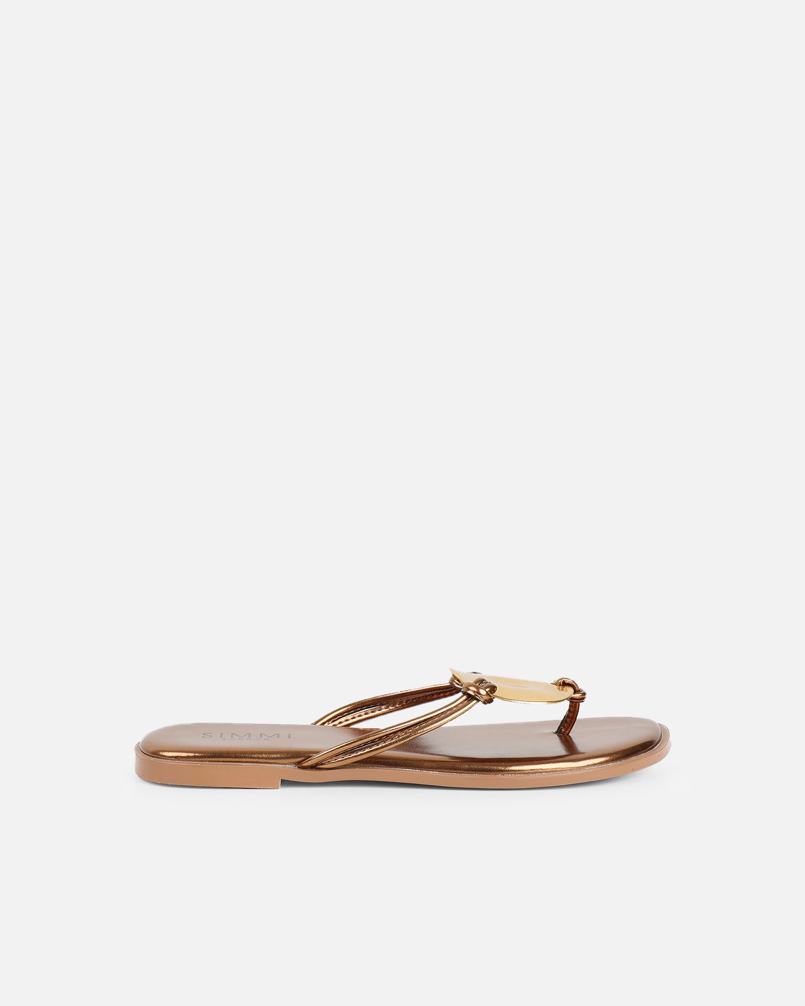 Simmi Bronze Gold Detail Toe Thong Sliders