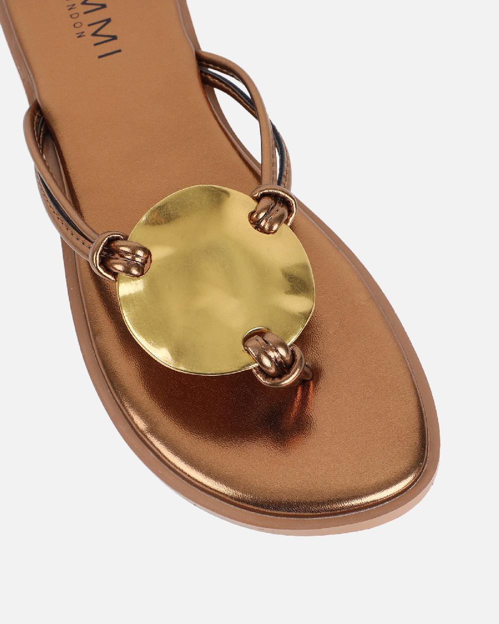 Simmi Bronze Gold Detail Toe Thong Sliders
