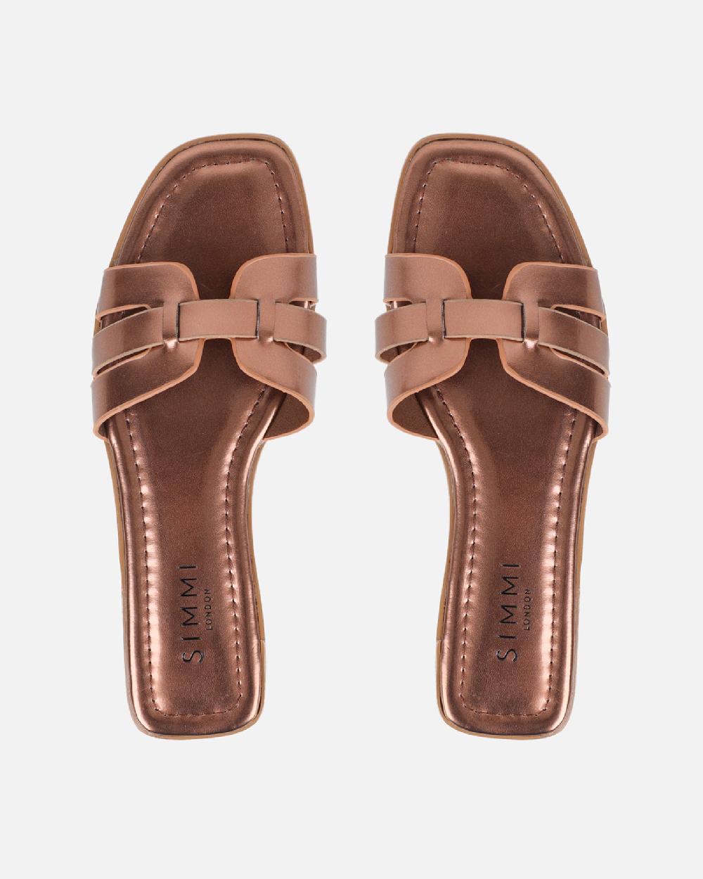Simmi Bronze Metallic Slip On Flat Sandals