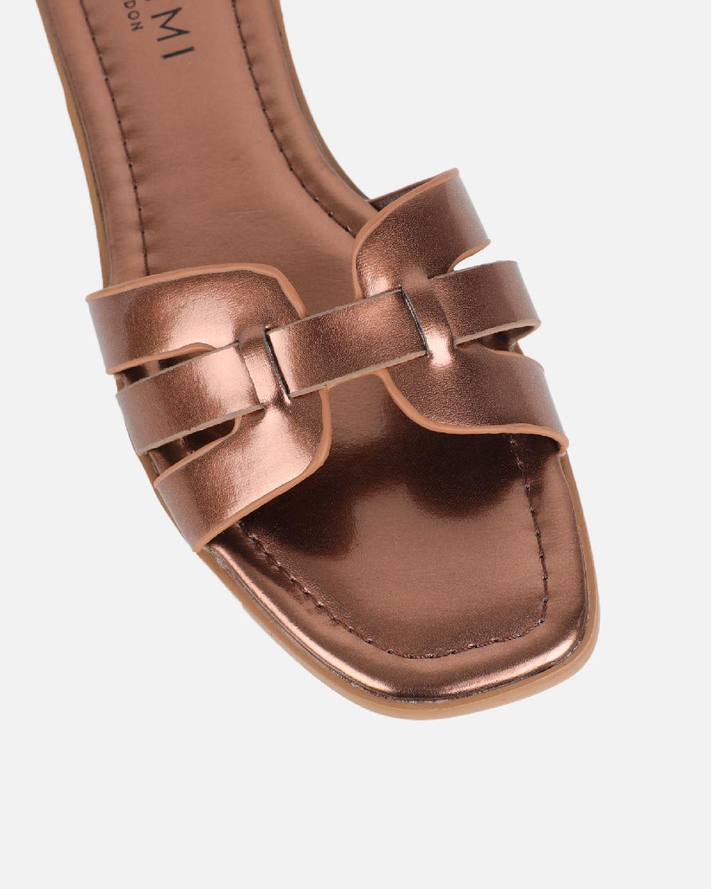 Simmi Bronze Metallic Slip On Flat Sandals