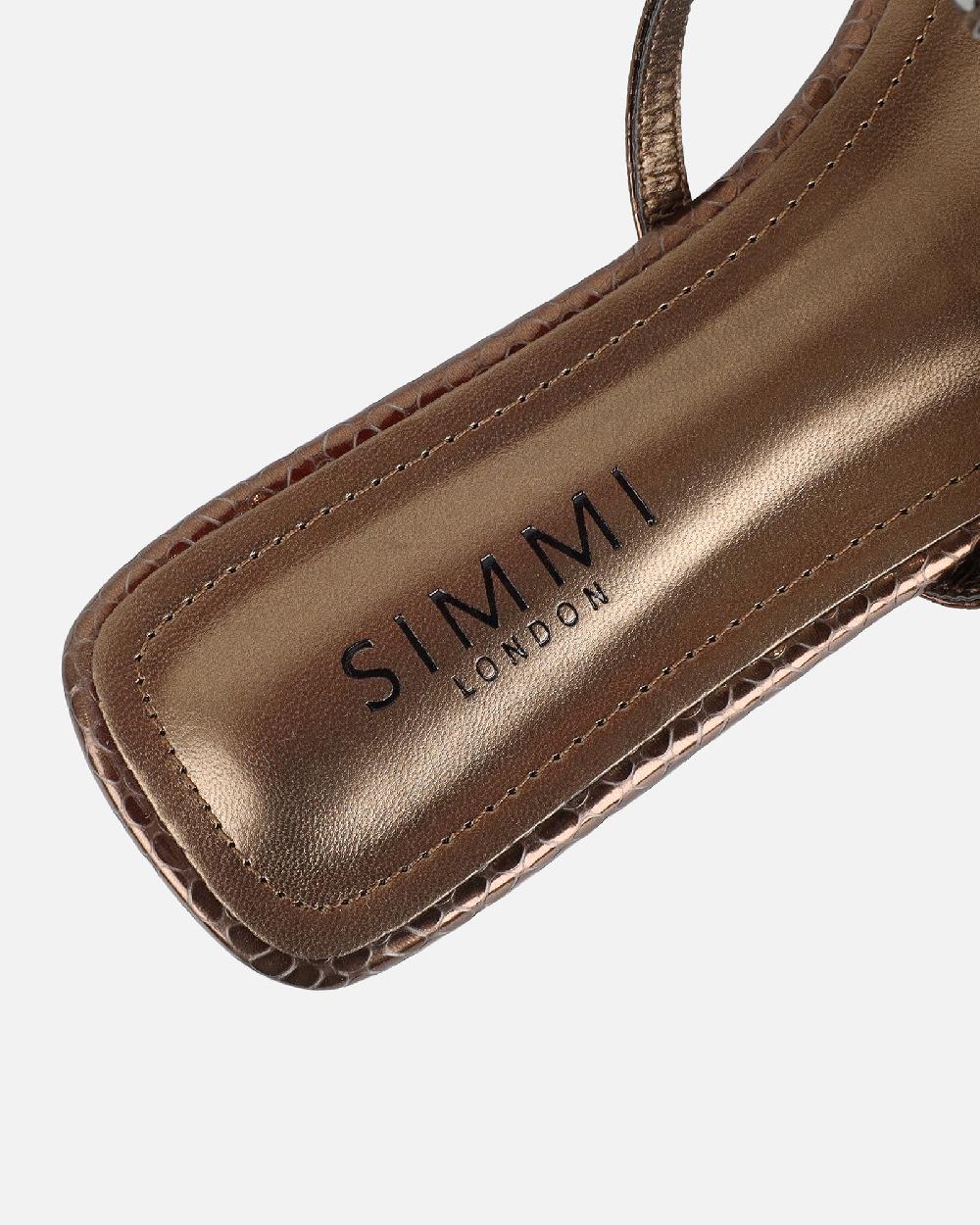 Simmi Bronze Snake Embellished Flat Sandals