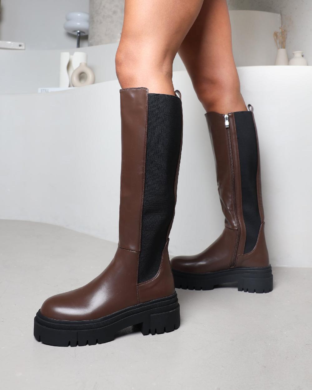 simmi Brown Chunky Knee Boots