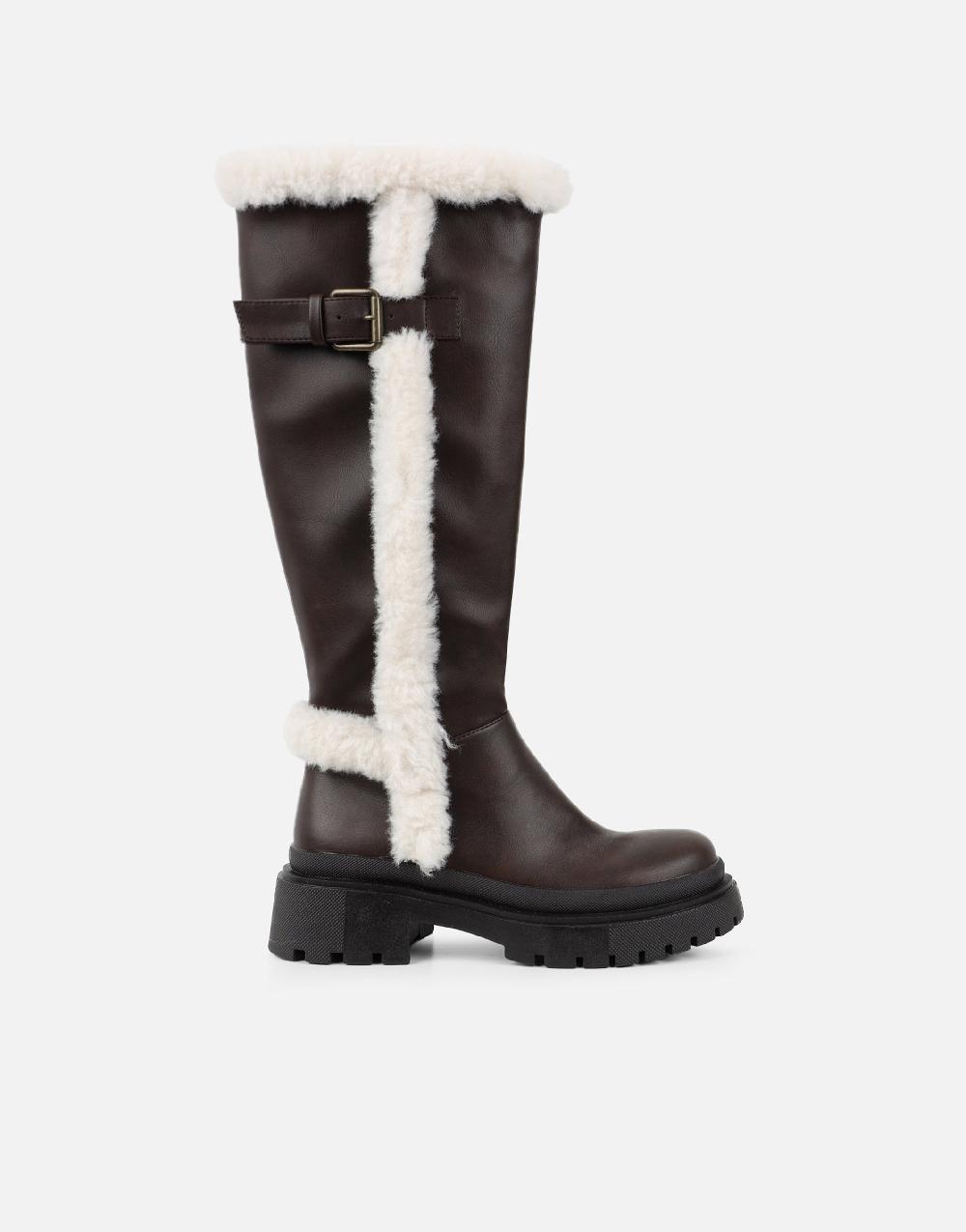 Simmi Brown Faux Fur Detail Chunky Boots