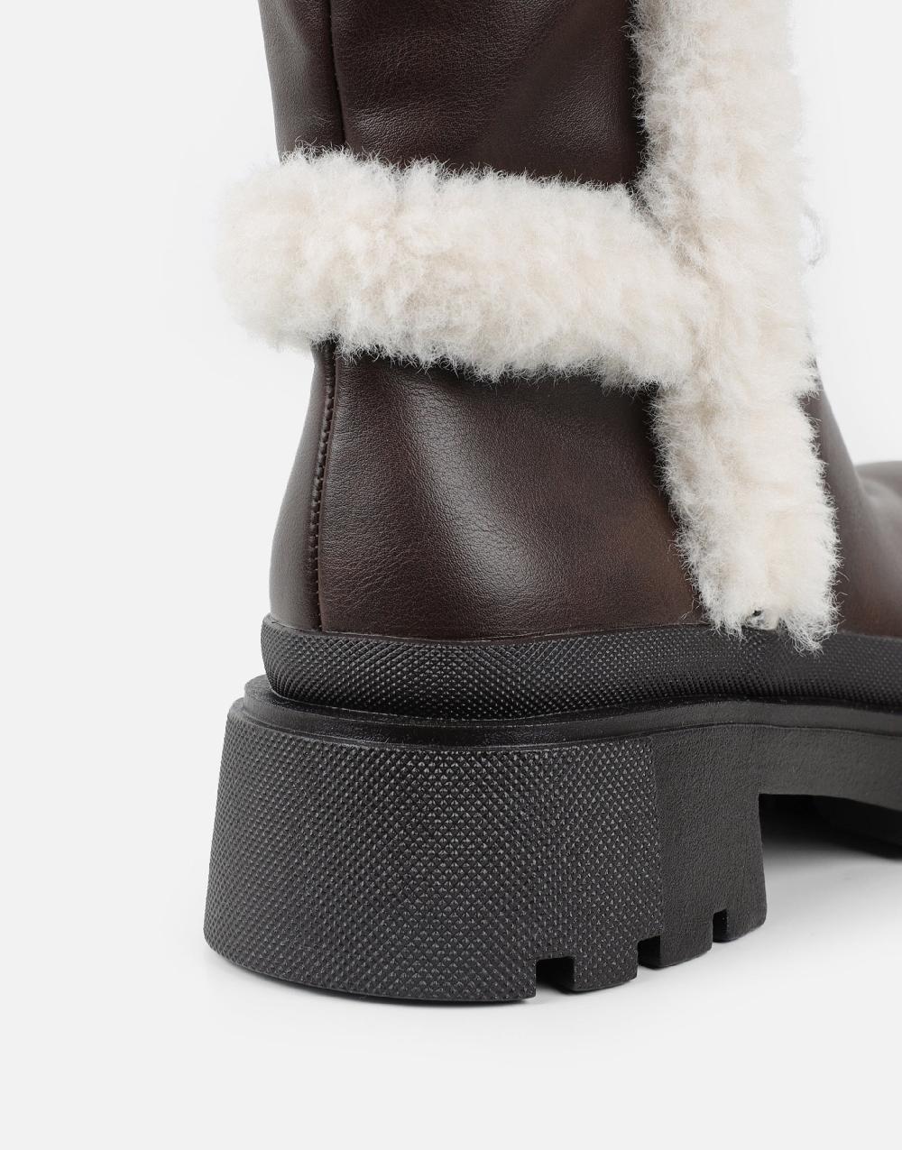 Simmi Brown Faux Fur Detail Chunky Boots