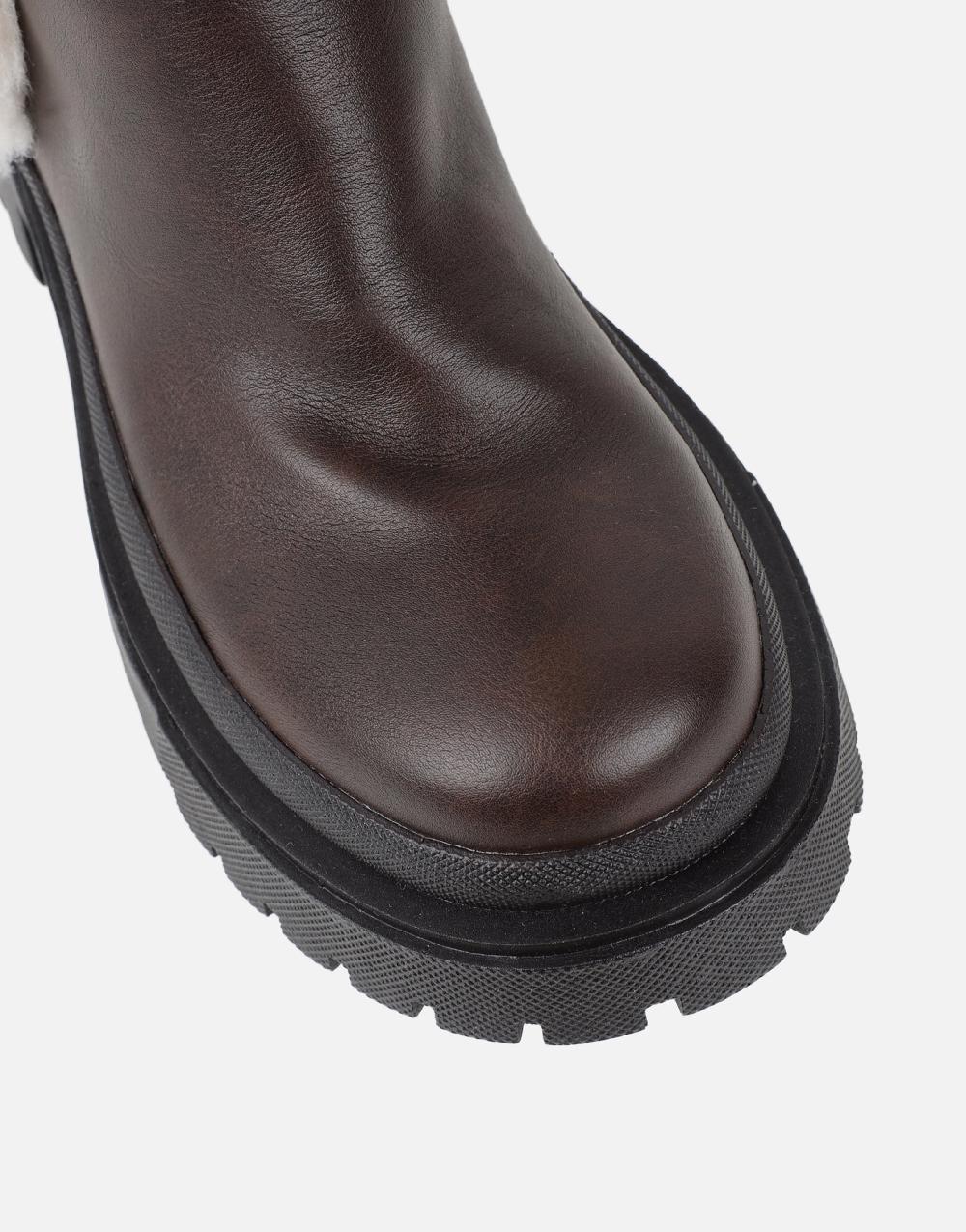 Simmi Brown Faux Fur Detail Chunky Boots