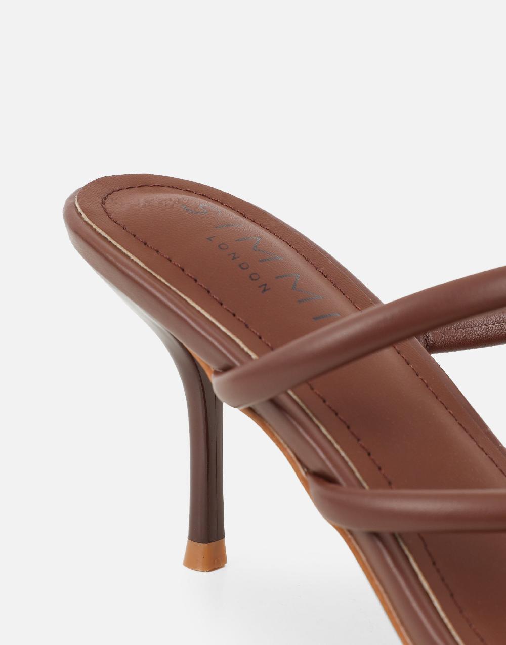 Simmi Brown Gold Toe Post Detail Mules