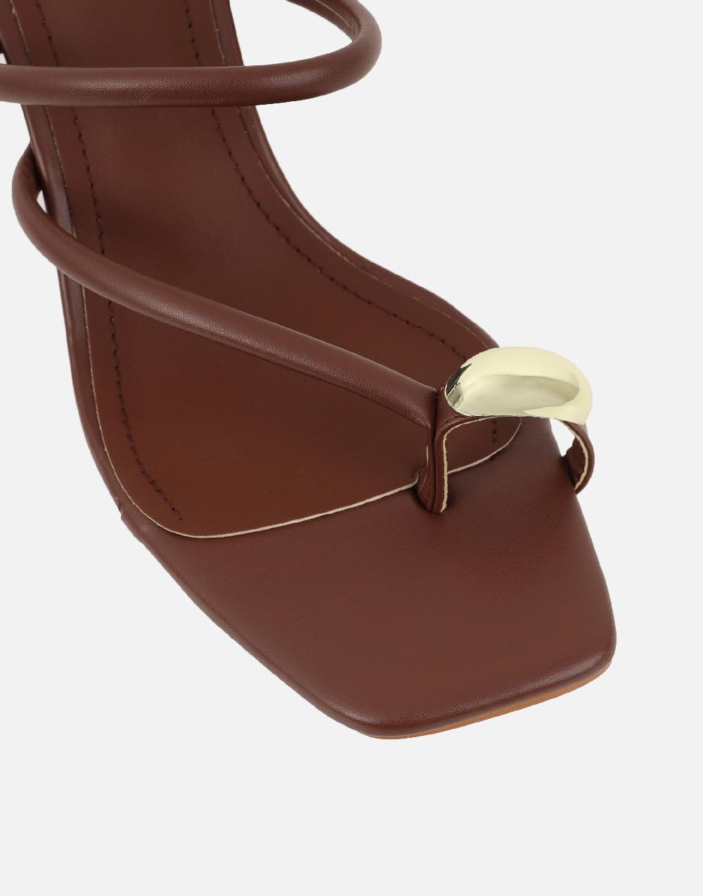 Simmi Brown Gold Toe Post Detail Mules