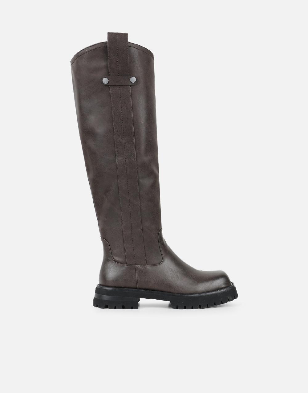 Simmi Brown Knee High Tab Detail Boots