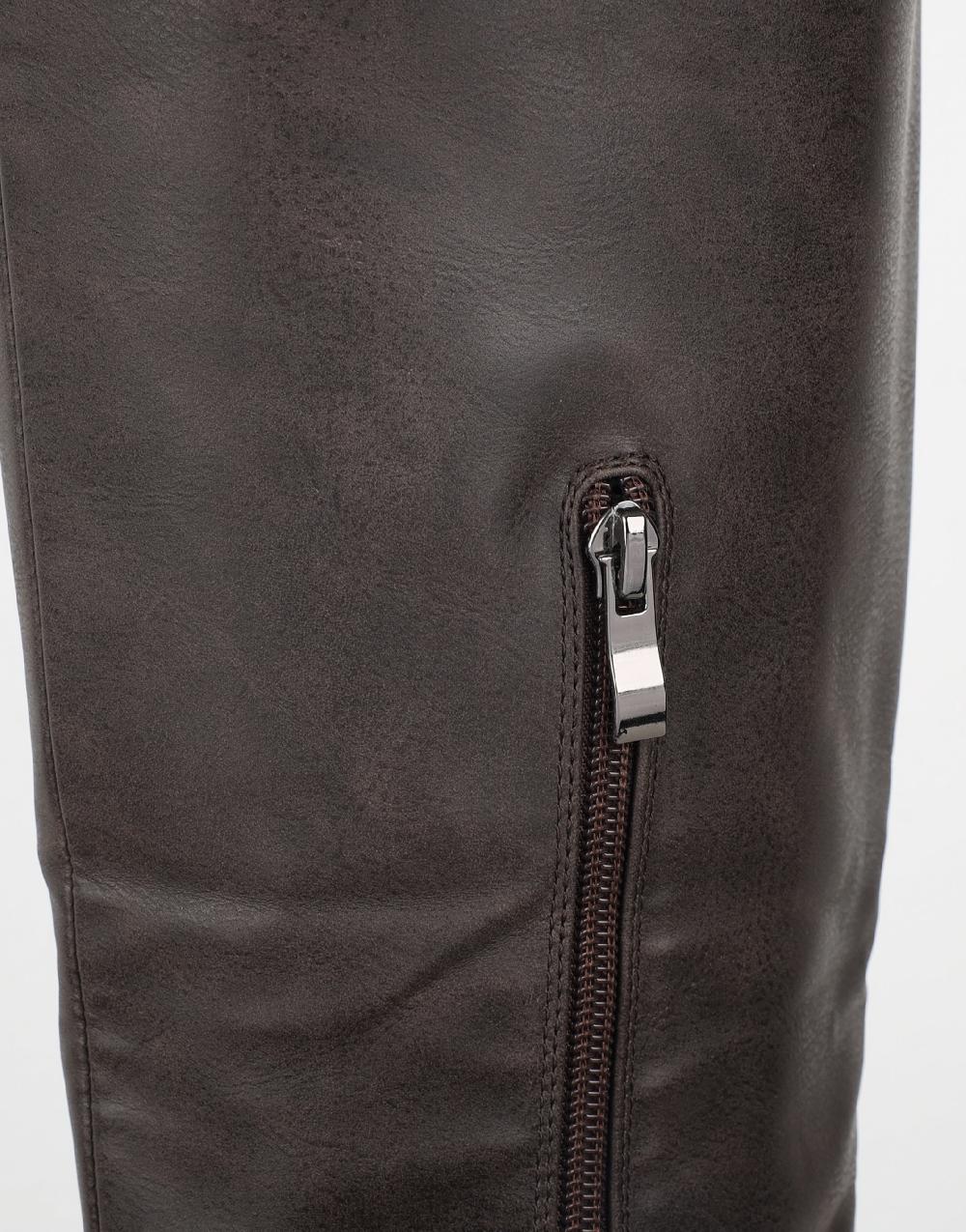 Simmi Brown Knee High Tab Detail Boots