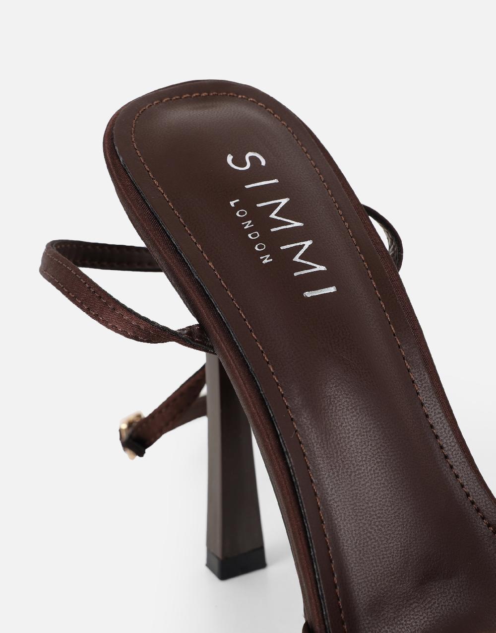 Simmi Brown Lace Bow Detail Heeled Sandals