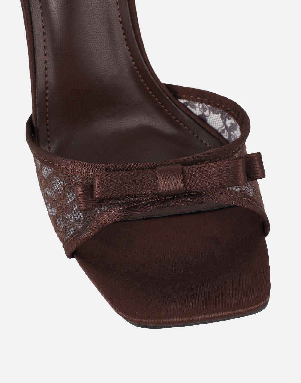 Simmi Brown Lace Bow Detail Heeled Sandals
