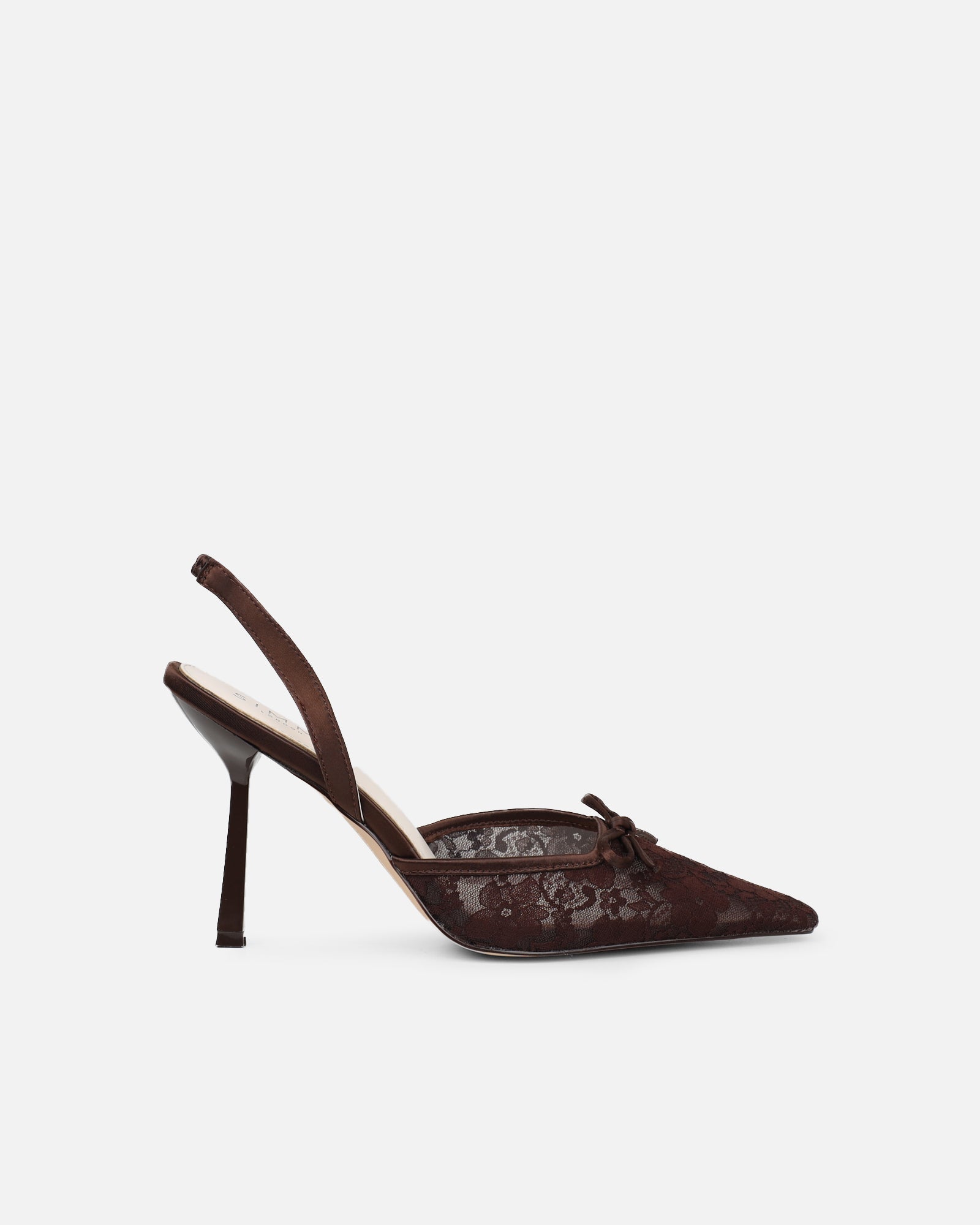 Simmi Brown Lace Bow Heeled Sandals