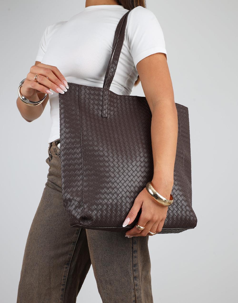 Simmi Brown Large Woven Large Tote Bag