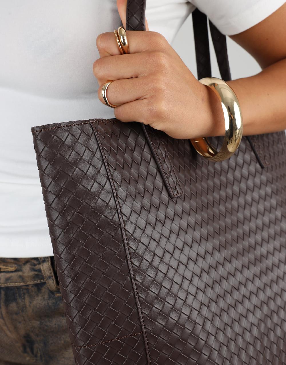 Simmi Brown Large Woven Large Tote Bag