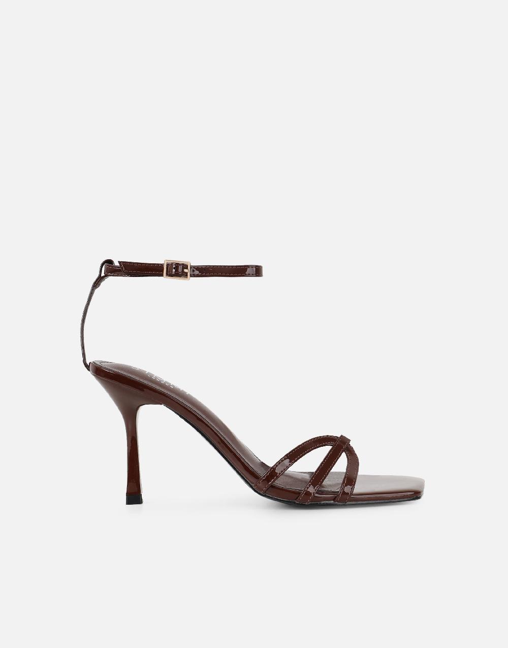 Simmi Brown Patent Heeled Sandals