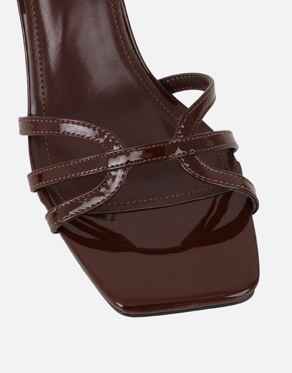 Simmi Brown Patent Heeled Sandals